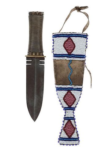 Ca. 1890 Blackfoot Dag Knife & Beaded Sheath
