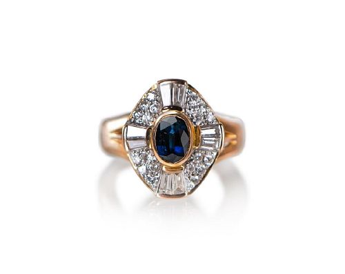 Blue sapphire and diamond 18K ring