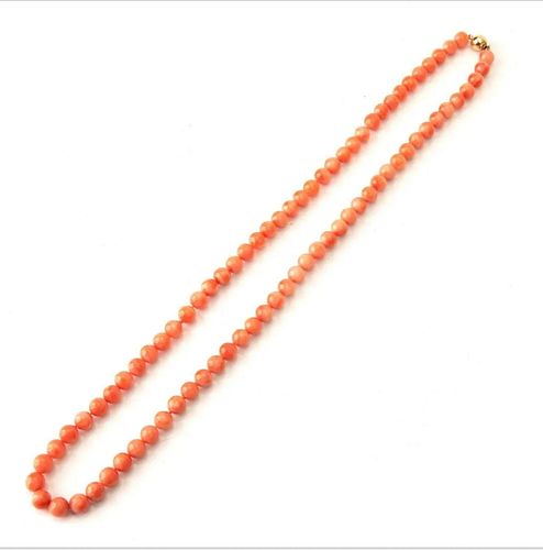 Natural pink orange coral beads necklace