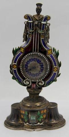 Austrian Enamel Decorated and Jeweled Clock.