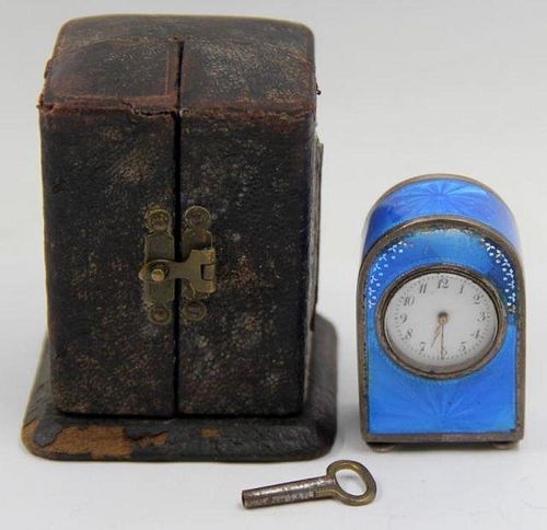 Guilloche Enamel Decorated Miniature Clock.