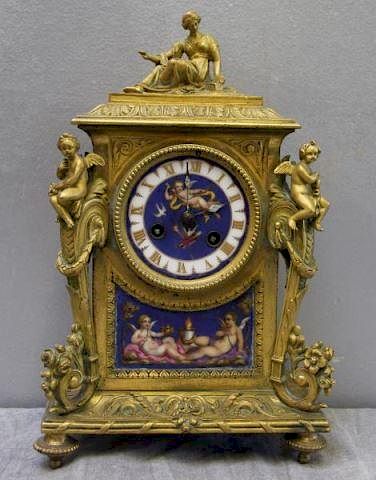 Fine Quality Dore Bronze Clock with Porcelain