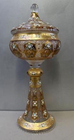 Large Enamel Decorated Lidded Glass Container