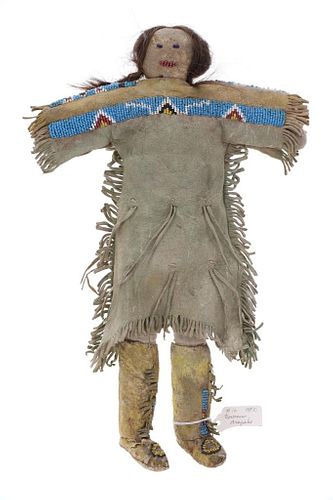 19th C. Northern Arapaho Beaded Hide Doll Large