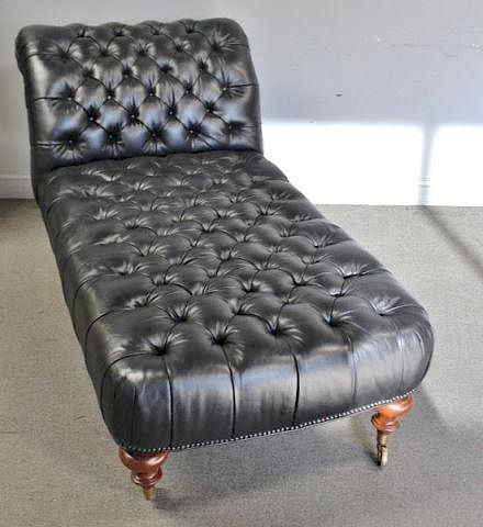 Ralph Lauren Leather Chesterfield Chaise Lounge.