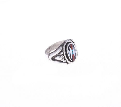 Zuni P. Leekity Sterling Silver Inlay Male Ring