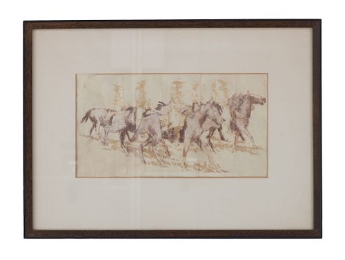 Edward Borein (1872–1945) Cowboys Riding Sketch