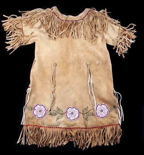 Mid-1900 Montana Crow Beaded Elk Hide Dress