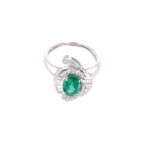 Freeform Emerald Diamond & 18k White Gold Ring