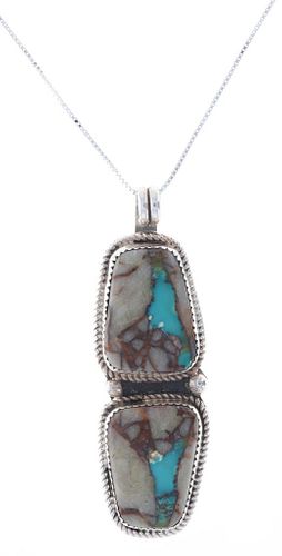 Navajo R. Sam Blue Gem & Agate Sterling Necklace