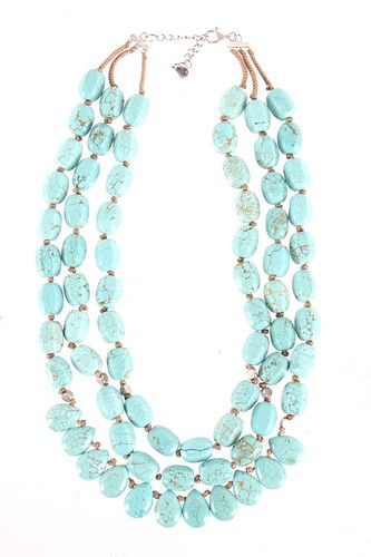 Triple Strand Turquoise Sterling Silver Necklace