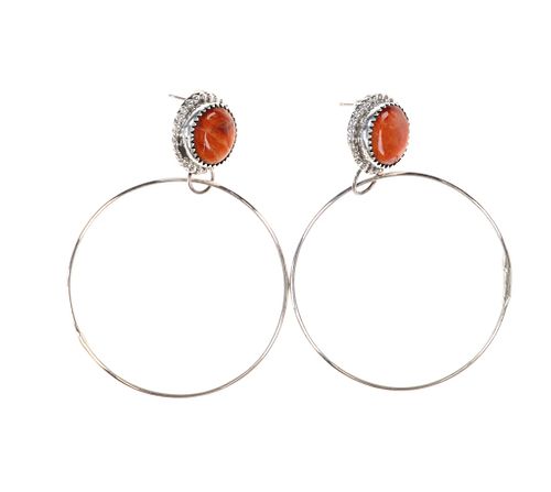 Navajo Sterling & Orange Spiny Oyster Earrings