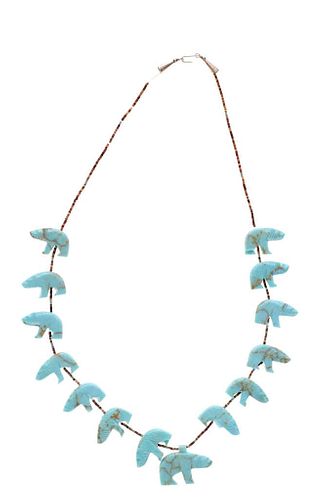 Navajo Bear Cripple Creek Turquoise Necklace