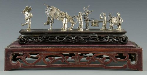 Miniature Chinese Export Silver Procession Scene