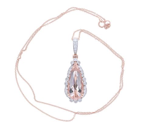 Morganite Diamond & 18k Rose Gold Necklace