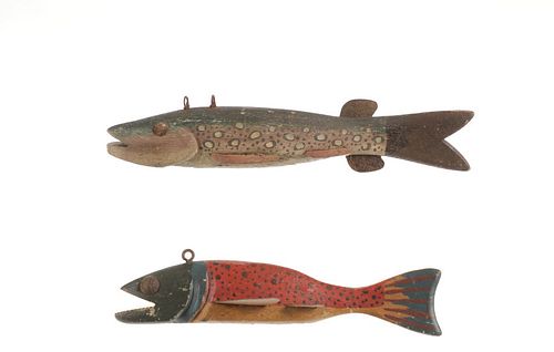 1930-50s Hand Carved Trout & Pike Fishing Decoys