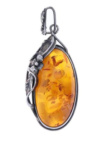 Mid 1900s Sterling & Baltic Amber Pendant