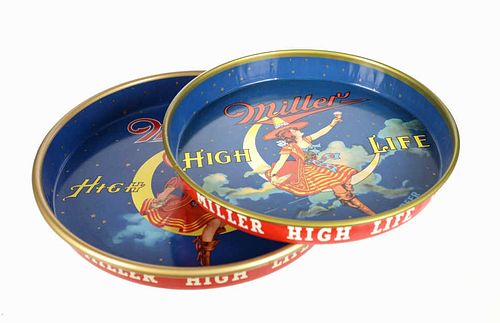 C. 1940-1960s Miller High Life Tin Beer Trays (2)