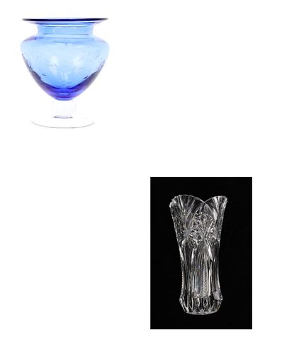 Mid-Late 1900s Crystal Cut & Etched Vases (2)