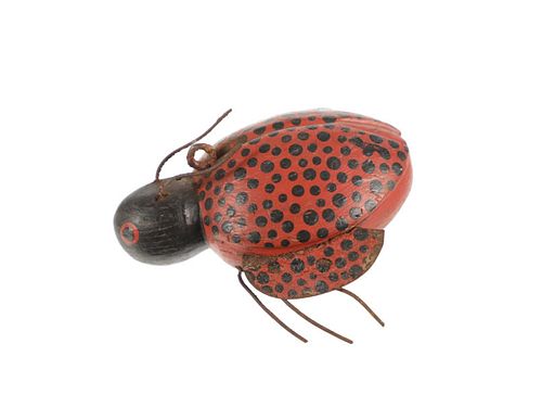 1930-50s Hand Carved Wood Lady Bug Fishing Decoy
