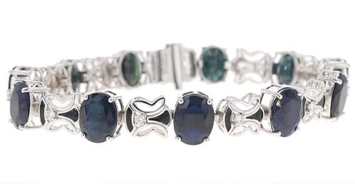 Dark Blue Sapphire VS2 Diamond & 18k Gold Bracelet