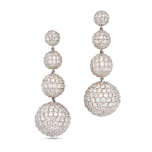 A PAIR OF DIAMOND DROP EARRINGS in 18ct white gold, comprising a row of four graduated spheres pa...