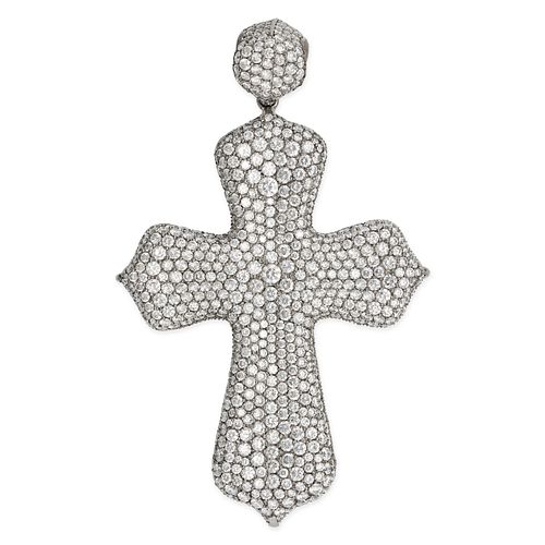 A DIAMOND CROSS PENDANT designed as a cross pave set with round brilliant cut diamonds, the bail ...