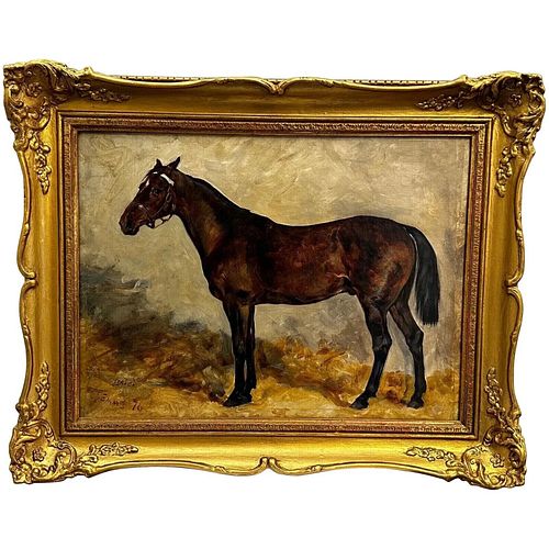 BAY HUNTER HORSE OIL PAINTING