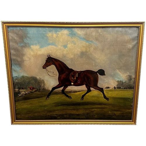 BAY HUNTER HORSE OIL PAINTING