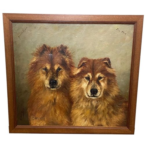 PORTRAIT OF CHINESE CHOW CHOW DOGS OIL PAINTING