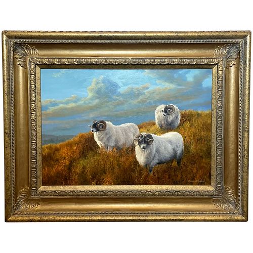  "SHEEP ON THE HILLSIDE" OIL PAINTING