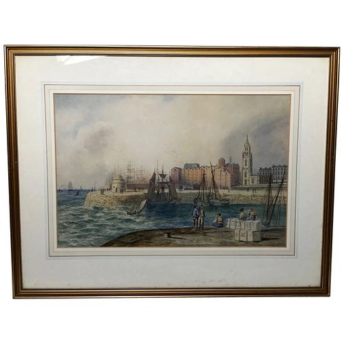  LIVERPOOL DOCKS SHIPS MERSEY ST GEORGE'S BASIN PAINTING