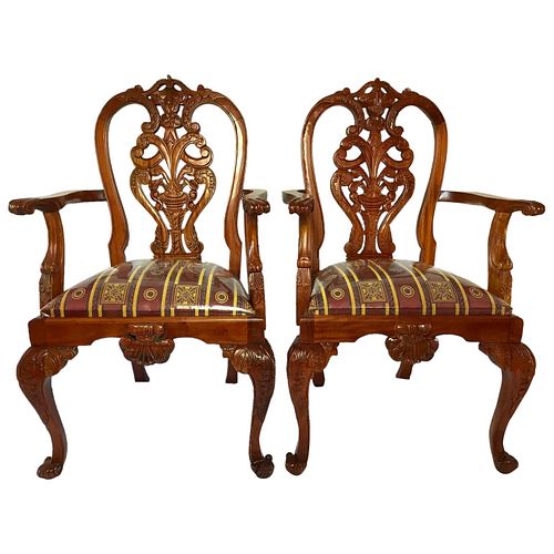  MAHOGANY ACANTHUS CARVER DINING CHAIRS 