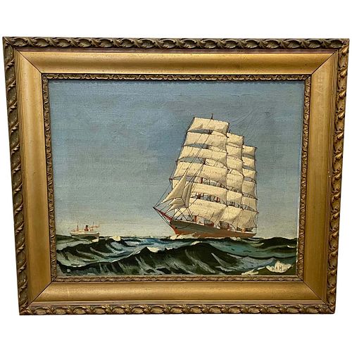  CLIPPER & STEAM SHIPS SAILING OIL PAINTING