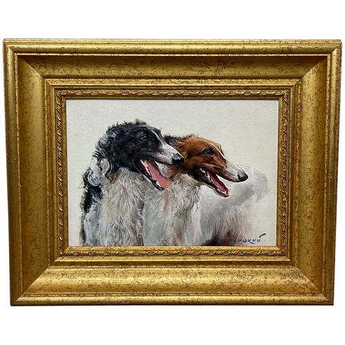PORTRAIT OF TWO DOGS OIL PAINTING