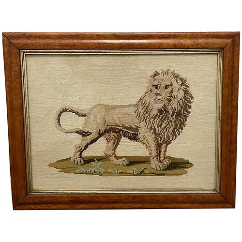 WOOLWORK STANDING LION TAPESTRY