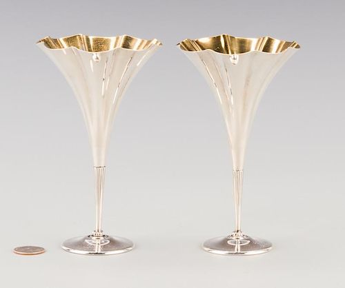 Pair Tiffany Sterling Trumpet Vases