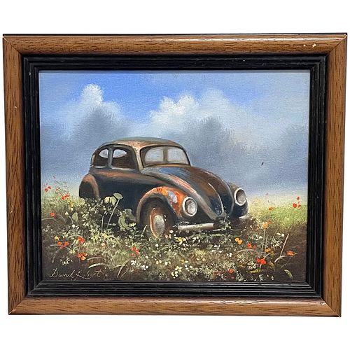 "UNLOVED ABANDONED VW BEETLE CAR" OIL PAINTING