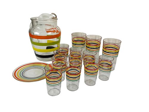 15 Pieces Of Anchor Hocking Striped Glassware