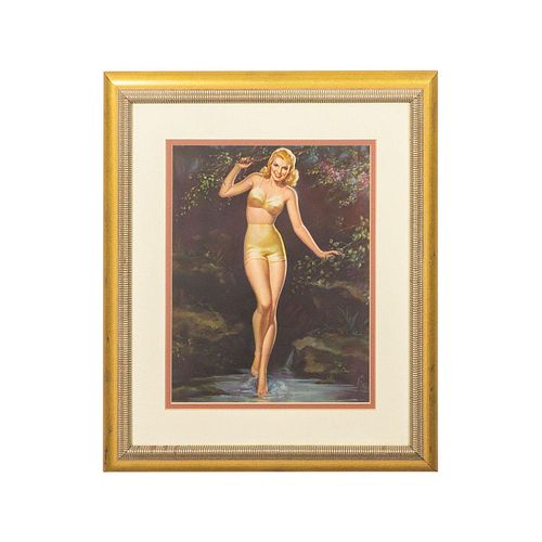Vintage Art Print, Pin Up Girl In Golden Bikini
