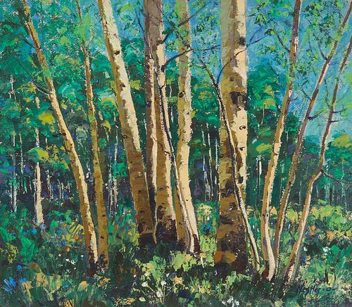Alfred Nestler, 1900-1970 Arizona, Aspen trees in landscape, oil on canvas, 16" x 18"