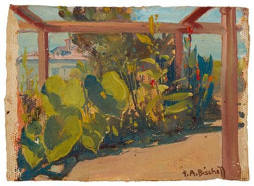 Franz Arthur Bischoff (1864-1929), Desert cactus, Oil on canvas tipped to artist board, 5" H x 7" W