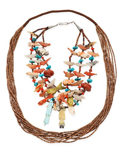 Two Pueblo stone and shell necklaces