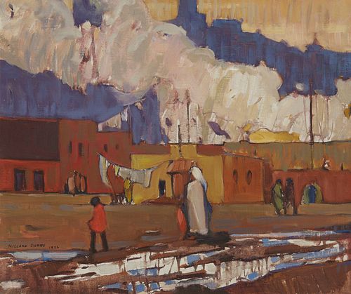 Millard Sheets (1907-1989), "Street Scene," 1926, Oil on canvas, 16" H x 19" W