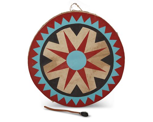 A Southwest-style painted hide drum