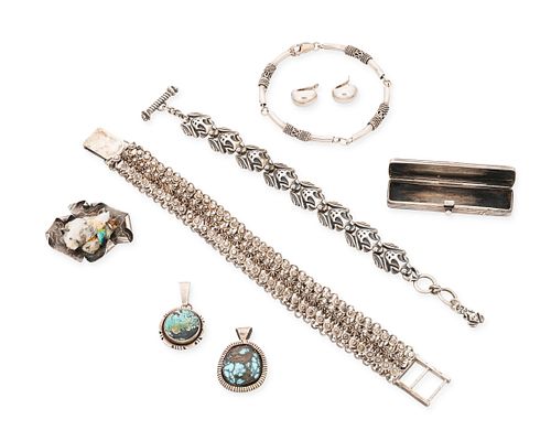 A group of silver and stone set jewelry