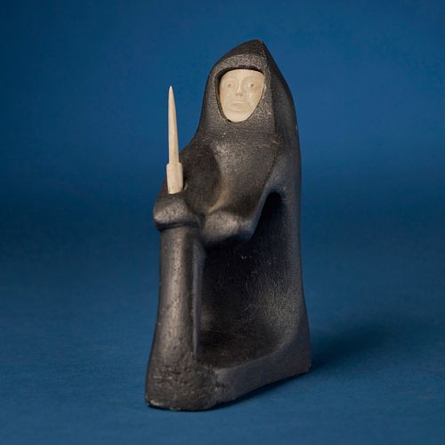 Matiusie Iyaituk (b. 1950, Inuit; Ivujivik), Carved figure with inset face and knife