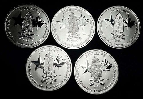 (5) 2015 Canada $2 First Special Service Force 1/2 ozt .9999 Silver