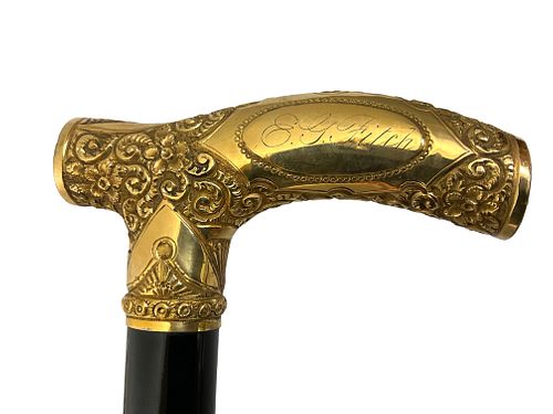 19th C. Walking Stick with Decorative Gold Fill Handle