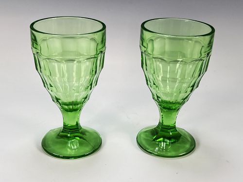 TWO GREEN GLASS DESSERT CUPS